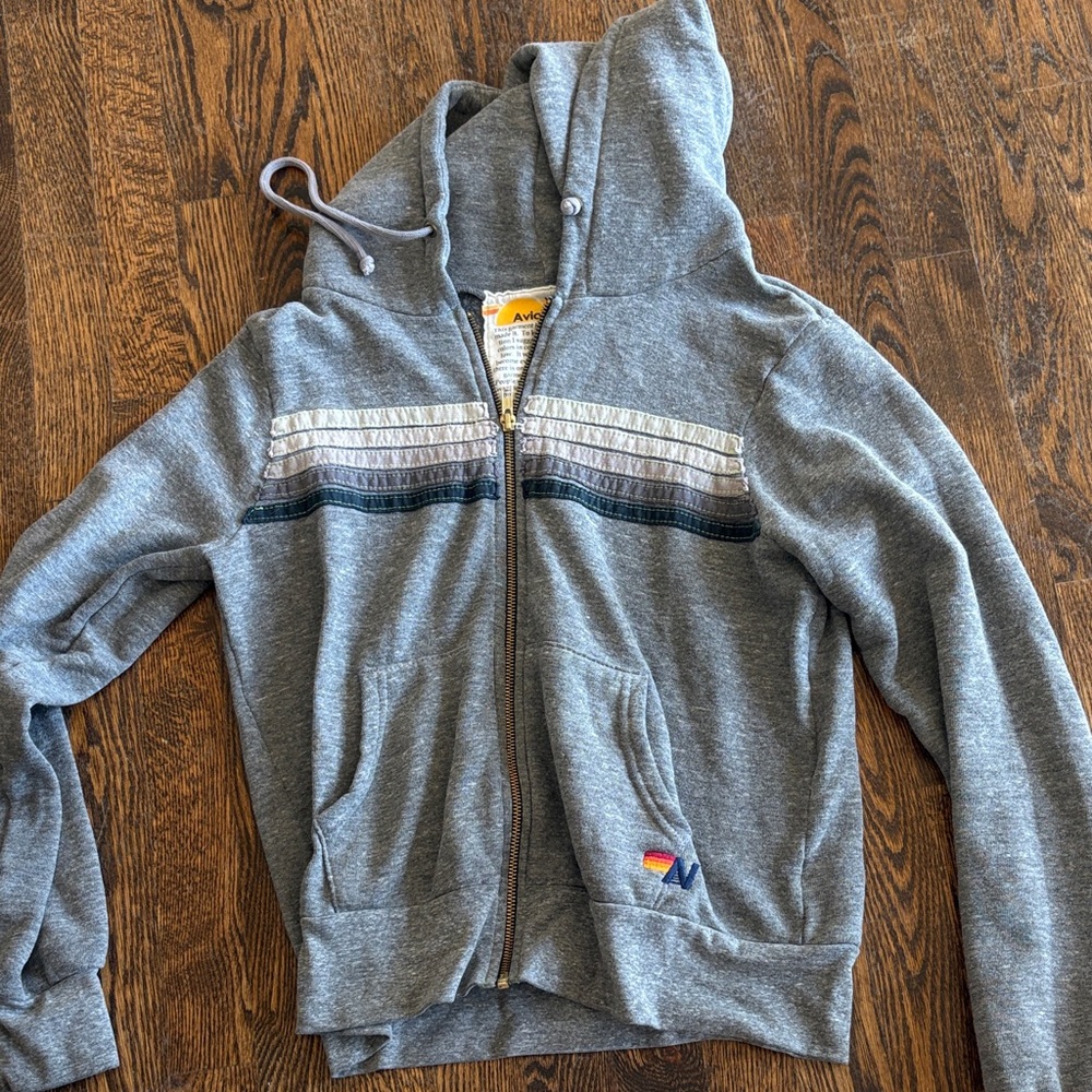 Gray Aviator Nation Zip-Up Hoodie with stripes